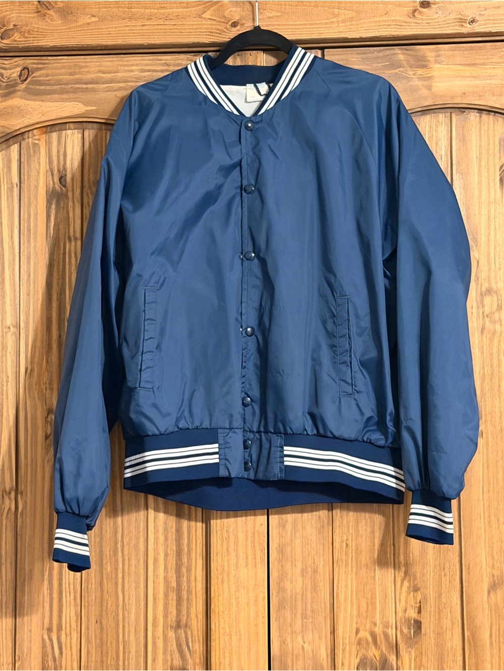 Vintage Striped-Trim Navy Bomber Jacket